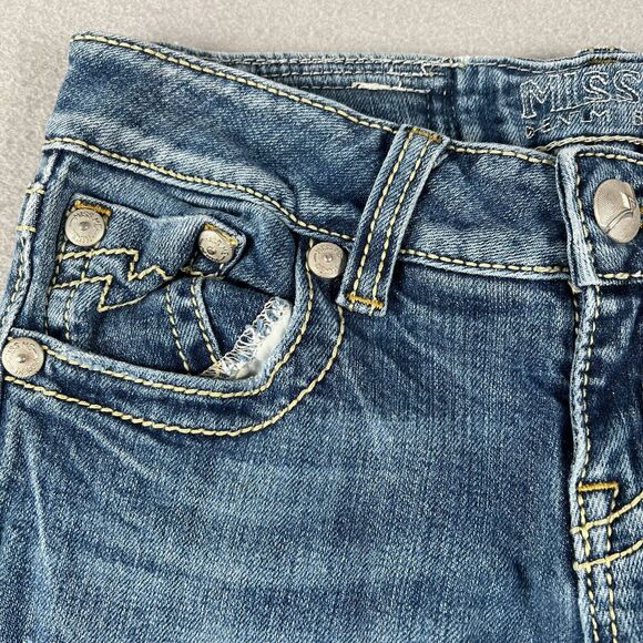 Miss Me Sunny Skinny Jeans Women’s 27x29 Blue Denim Low Rise Distressed - Picture 4 of 16